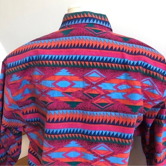Wrangler Shirt Womens XL Pink Blue 90s Southwestern Western Aztec Vintage New - Picture 13 of 16